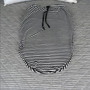 Black and white striped midi high low skirt